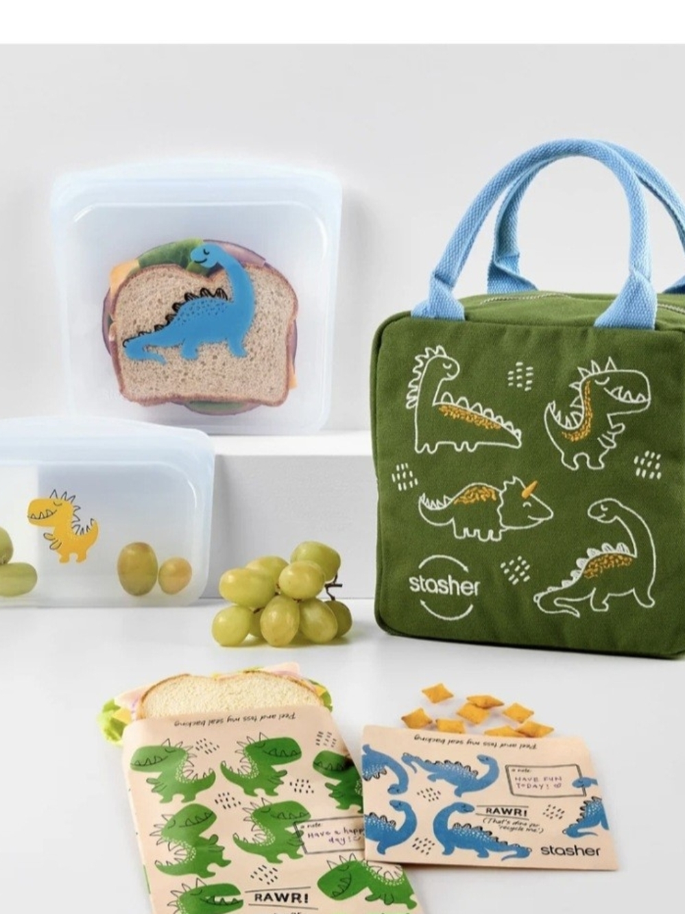 Stasher Green Dino Lunch Bag 100% Plastic Free